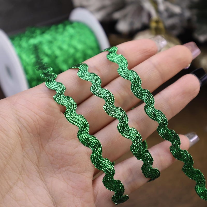 GXTIZAS 40 Yards Rick Rack Wave Bending Fringe Trim Christmas Green Glitter Lace Ribbon Metallic RIC Rac Trim for Sewing Clothes Gift Wrapping Home Party Decoration - Image 3